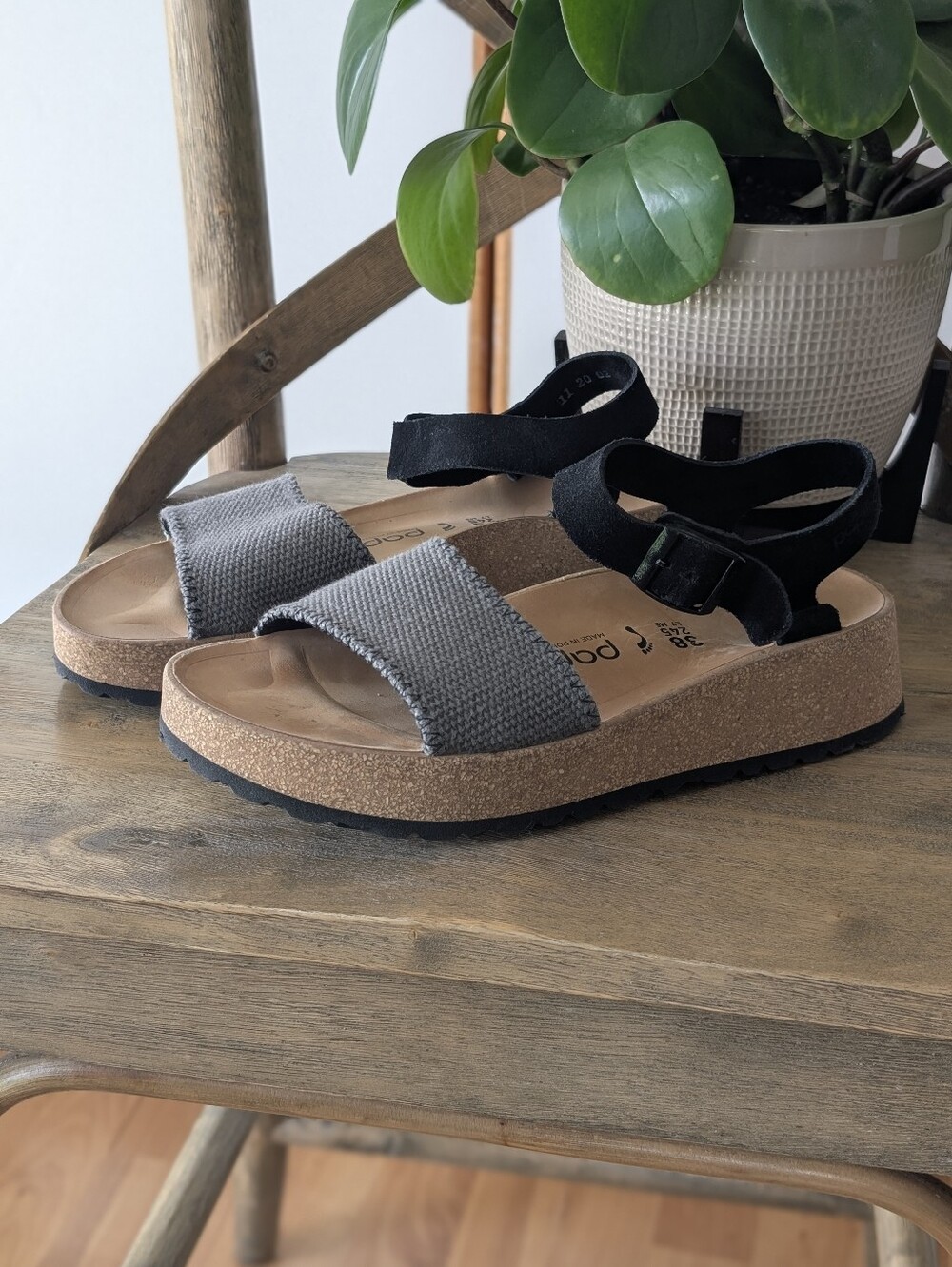 Papillio Birkenstock Glenda 38 Platform Sandal Gray Canvas Suede Ankle Strap - Picture 8 of 11